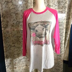 Women's Pink and Gray Graphic Top XL